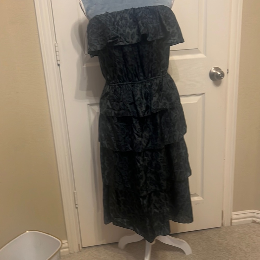Rebecca Taylor Silk tiered- ruffle turquoise leopard dress. Sz 10
